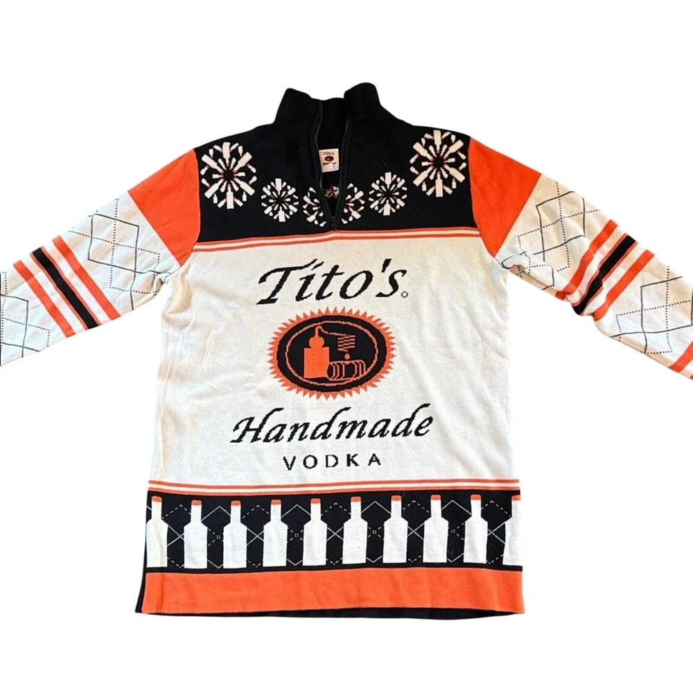 Tito's Handmade‎ Vodka Quarter Zip Holiday Sweater Men's Small